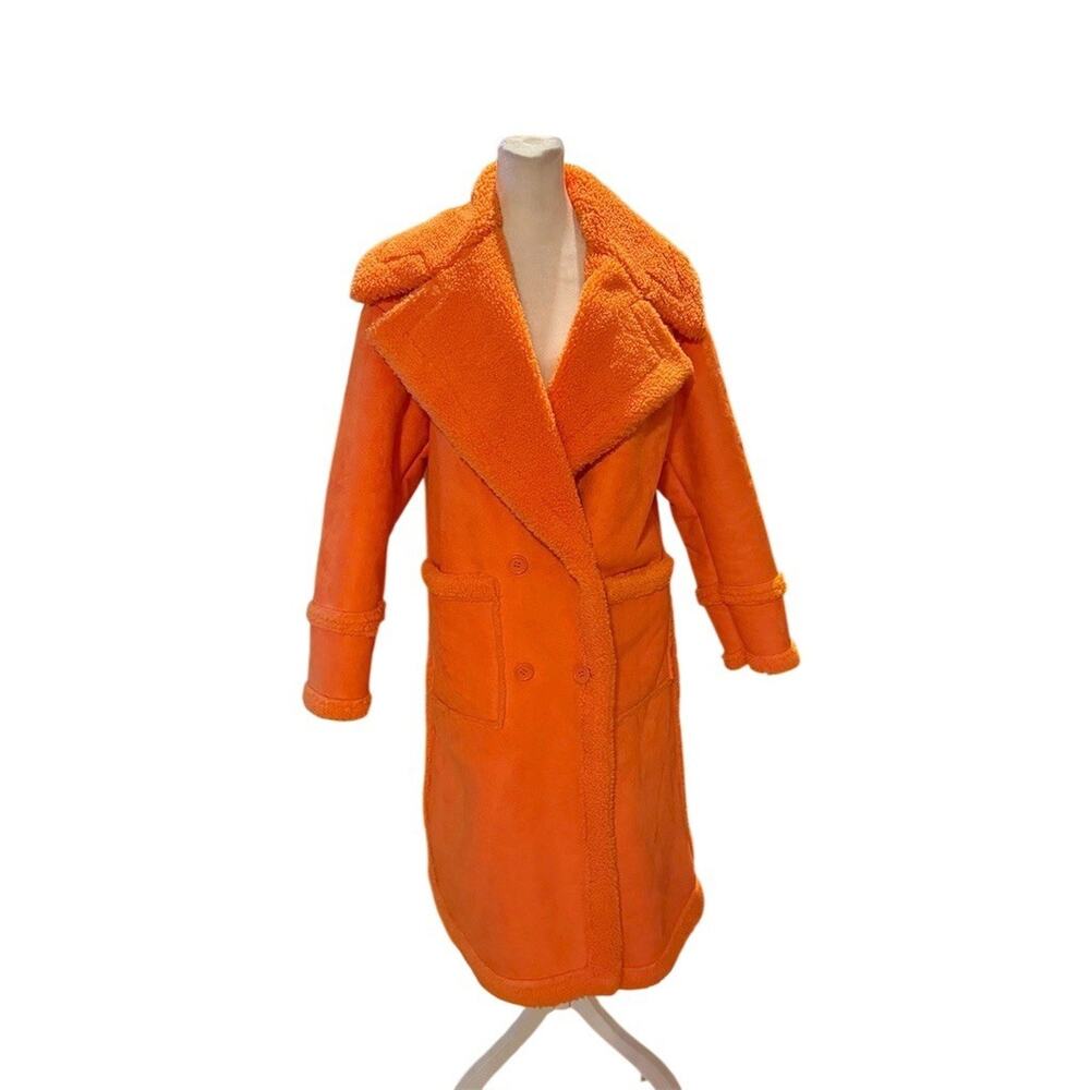 Azalea Wang Coat Womens Size S Orange Sherpa Lined Long Double Breasted